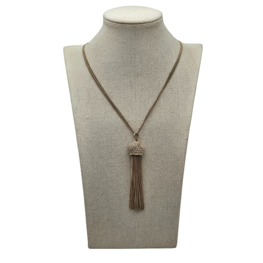 Gold Tone Crystal Tassel Pendant long Necklace New York & Company